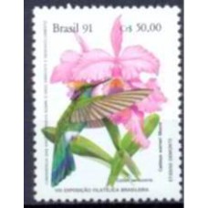 SB1755N-SELO EXPOSIÇÃO FILATÉLICA BRAPEX 91 - PRESERVAÇÃO DA MATA ATLÂNTICA - BEIJA-FLORES E ORQUÍDEAS, CATTLEYA - 1991 - N