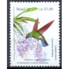 SB1756N-SELO EXPOSIÇÃO FILATÉLICA BRAPEX 91 - PRESERVAÇÃO DA MATA ATLÂNTICA - BEIJA-FLORES E ORQUÍDEAS, CHLOROSTILBON - 1991 - N