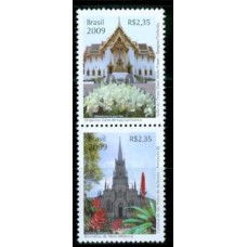SB2781MS-SE-TENANT RELAÇÕES DIPLOMÁTICAS TAILÂNDIA - BROMÉLIAS, ORQUÍDEAS E ARQUITETURA - 2009 - MINT
