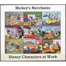 SVI2681MF-MINIFOLHA PERSONAGENS DISNEY NO TRABALHO I - COMÉRCIO, 9 VALORES - SÃO VICENTE - 1995 - MINT