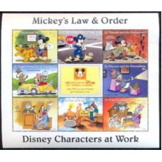 SVI2699MFA-MINIFOLHA PERSONAGENS DISNEY NO TRABALHO III - LEI E ORDEM, 8 VALORES - SÃO VICENTE - 1995 - MINT