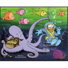 SVIB321N-BLOCO PERSONAGENS DISNEY NO TRABALHO IV - MAR E COSTA MARÍTIMA - SÃO VICENTE - 1995 - N
