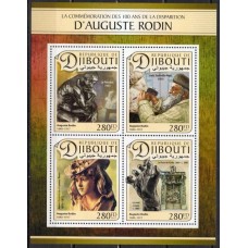 DJI1432MF-MINIFOLHA CEM ANOS DO FALECIMENTO DE AUGUSTE RODIN - DJIBUTI - 2017 - MINT