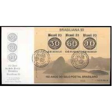 FD0590.01-FDC BLOCO 150 ANOS DO SELO POSTAL BRASILEIRO - BRASILIANA 93, FILIGRANA 1 - 1993 - CBC RIO DE JANEIRO