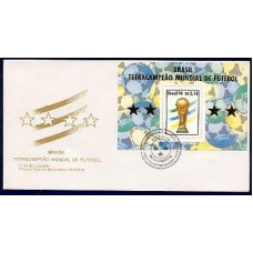 FD0635.01-FDC BLOCO BRASIL TETRACAMPEÃO MUNDIAL DE FUTEBOL - 1994 - CBC RIO DE JANEIRO
