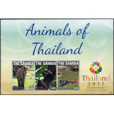 GAM5321MFE-MINIFOLHA EXPOSIÇÃO FILATÉLICA THAILAND 2013 - ANIMAIS DA TAILÂNDIA - GÂMBIA - 2013 - MINT