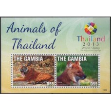 GAMB0813ME-BLOCO EXPOSIÇÃO FILATÉLICA THAILAND 2013 - ANIMAIS DA TAILÂNDIA - GÂMBIA - 2013 - MINT