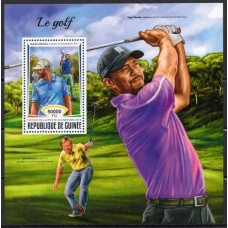 GUIB2199M-BLOCO GOLFE - DUSTIN JOHNSON E TIGER WOODS - GUINÉ - 2018 - MINT