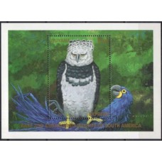 GUYB0060M-BLOCO FAUNA RARA DA AMÉRICA DO SUL EM PERIGO DE EXTINÇÃO - GAVIÃO REAL - GUIANA - 1991 - MINT