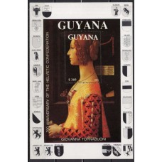 GUYB0086MC-BLOCO 700º ANIVERSÁRIO DA CONFEDERAÇÃO HELVÉTICA - GIOVANNA TORNABUONI - GUIANA - 1991 - MINT