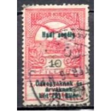 HUN0130U-SELO COROA DE SANTO ETIENE E AVE COM SOBRECARGA, 10FI - HUNGRIA - 1914 - U