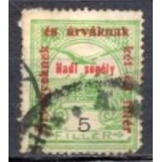 HUN0145U-SELO COROA DE SANTO ETIENE E AVE COM SOBRECARGA, 5FI - HUNGRIA - 1915 - U