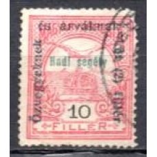 HUN0147U-SELO COROA DE SANTO ETIENE E AVE COM SOBRECARGA, 10FI - HUNGRIA - 1915 - U