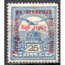 HUN0151N-SELO COROA DE SANTO ETIENE E AVE COM SOBRECARGA, 25FI - HUNGRIA - 1915 - N