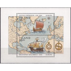 ISLB0013M-BLOCO SÉRIE EUROPA - 500º ANIVERSÁRIO DO DESCOBRIMENTO DA AMÉRICA - ISLÂNDIA - 1992 - MINT