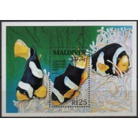 MLDB0270M-BLOCO PEIXES, PEIXE PALHAÇO SEBAE - MALDIVAS - 1993 - MINT