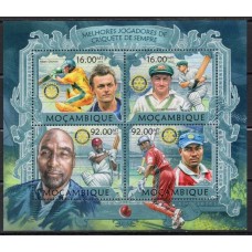 MOC5307MF-MINIFOLHA MELHORES JOGADORES DE CRÍQUETE - MOÇAMBIQUE - 2013 - MINT