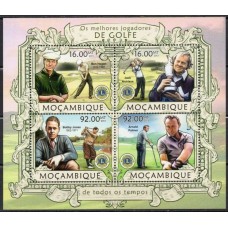 MOC5339MF-MINIFOLHA OS MELHORES JOGADORES DE GOLFE - MOÇAMBIQUE - 2013 - MINT