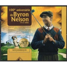 MOCB0597M-BLOCO 100º ANIVERSÁRIO DO NASCIMENTO DE BYRON NELSON - MOÇAMBIQUE - 2012 - MINT