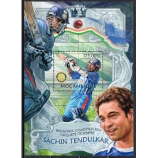 MOCB0667M-BLOCO MELHORES JOGADORES DE CRÍQUETE - SACHIN TENDULKAR - MOÇAMBIQUE - 2013 - MINT