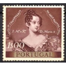 POR0798N-SELO CENTENÁRIO DO SELO - RAINHA DONA MARIA II, 1E - PORTUGAL - 1953 - N