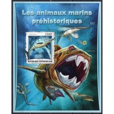 RCAB1073M-BLOCO ANIMAIS MARINHOS PRÉHISTÓRICOS - OPHTHALMOSAURUS - REPÚBLICA CENTROAFRICANA - 2017 - MINT