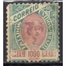 RE0089N.01-SELO MADRUGADA REPUBLICANA, 1000 RÉIS VERDE CLARO E MALVA - 1894 - N COM GOMA