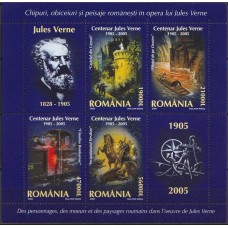 ROMB0286M-BLOCO 100 ANOS DO FALECIMENTO DE JULIO VERNE - ROMÊNIA - 2005 - MINT