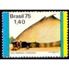 SB0883M-SELO HABITAÇÕES NO BRASIL - O HOMEM E O MEIO, OCA FAIXA AMARELA À DIREITA - 1975 - MINT