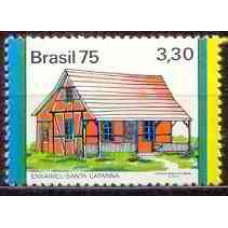 SB0885N-SELO HABITAÇÕES NO BRASIL - O HOMEM E O MEIO, CASA FAIXA AMARELA À DIREITA - 1975 - N