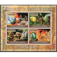 STP2242MF-MINIFOLHA HOMEM DE NEANDERTAL - MINERAIS - SÃO TOMÉ E PRÍNCIPE - 2007 - MINT
