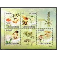 STP3174MF-MINIFOLHA COGUMELOS E ORQUÍDEAS - SÃO TOMÉ E PRÍNCIPE - 2009 - MINT