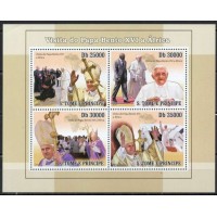 STP3424MF-MINIFOLHA VISITA DO PAPA BENTO XVI A ÁFRICA - SÃO TOMÉ E PRÍNCIPE - 2010 - MINT