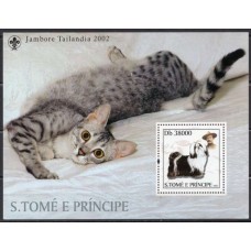 STPB0225M-BLOCO JAMBOREE MUNDIAL TAILÂNDIA 2002 - CÃES E GATOS - SÃO TOMÉ E PRÍNCIPE - 2003 - MINT