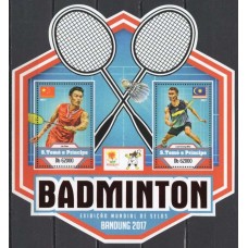 STPB1038M-BLOCO EXPOSIÇÃO FILATÉLICA BANDUNG 2017 - BADMINTON - SÃO TOMÉ E PRÍNCIPE - 2017 - MINT