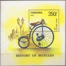 TANB0206M-BLOCO HISTÓRIA DAS BICICLETAS - GRÃ-BRETANHA 1887 - TANZÂNIA - 1992 - MINT