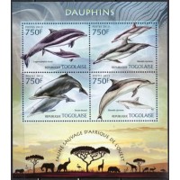 TOG3120MF-MINIFOLHA FAUNA SELVAGEM DO OESTE AFRICANO - GOLFINHOS - TOGO - 2013 - MINT
