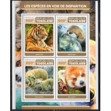TOG5678MF-MINIFOLHA ANIMAIS AMEAÇADOS DE EXTINÇÃO - TOGO - 2017 - MINT