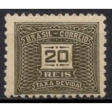 TX0042NB-SELO TAXA CIFRA HORIZONTAL PAPEL ESPESSO SEM FILIGRANA DENTEÇÃO 11X10,5, 20 RÉIS - 1920/21 - N