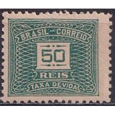 TX0043NA-SELO TAXA CIFRA HORIZONTAL PAPEL ESPESSO SEM FILIGRANA DENTEÇÃO 12,5, 50 RÉIS - 1920/21 - N
