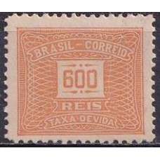 TX0052N-SELO TAXA PAPEL GLACÊ FILIGRANA 'D' DENTEAÇÃO 12,75X13,5, 600 RÉIS AMARELO - 1928/34 - N