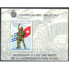 URUB0040M-BLOCO 700 ANOS DA CONFEDERAÇÃO SUÍÇA - URUGUAI - 1991 - MINT