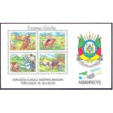 BL0090M-BLOCO II EXPOSIÇÃO FILATÉLICA ARGENTINO-BRASILEIRA ARBRAFEX 92 - COSTUMES GAÚCHOS - 1992 - MINT