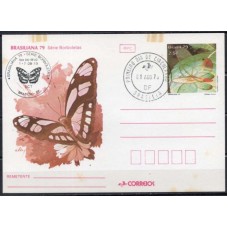 BP0160.07-BILHETE POSTAL EXPOSIÇÃO FILATÉLICA BRASILIANA 79 - BORBOLETAS - 1979 - CPD E CBC BRASÍLIA - MARCAS DE FERRUGEM