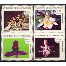 ELSA0637N-SÉRIE SE-TENANTS AÉREOS FLORA INDÍGENA - ORQUÍDEAS - EL SALVADOR - 1987 - N