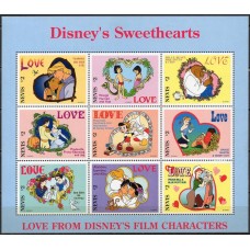 NEV0947NF-MINIFOLHA SÃO VALENTIM - ROMANCES NOS FILMES DISNEY - NÉVIS - 1996 - N