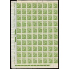 RE0440NF-FOLHA 150 SELOS NETINHA COM TRAÇOS VERDES NO VERSO, 20 RÉIS FILIGRANA 'O' PAPEL MÉDIO TRAMADO - 1942/46 - N - BOA PARTE DOS SELOS MINT