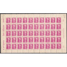 RE0507NF-FOLHA 50 SELOS BISNETA, CR$ 5,00 FUNDO III - 1961 - N - QUASE TODOS OS SELOS MINT