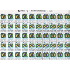 RE0692MFA-FOLHA 100 SELOS BANDEIRA NACIONAL 2 - PAPEL FOSCO FOSFORESCÊNCIA AMARELA A BRANCA - 1992 - MÍNIMAS RESTRIÇÕES NAS BORDAS, SELOS MINT - VALOR FACIAL