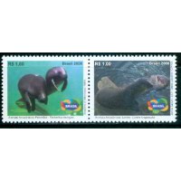 SB2763MS-SE-TENANT ANIMAIS AMAZÔNICOS AMEAÇADOS DE EXTINÇÃO, PEIXE BOI/LONTRA - 2008 - MINT